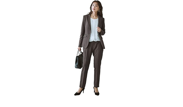 Amazon | [ニッセン] 洗えるウール調９分丈テーパードストレッチパンツ