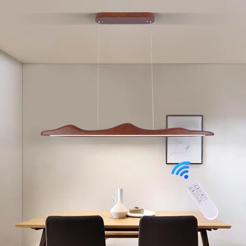 Dodomomocde WOOD LINEAR PENDANT LIGHT Led Dimmable Hanging Light Fixture Kitchen Island Lights thumb #6