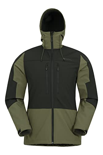 Mountain Warehouse Samurai Chubasquero Softshell para hombre - Impermeable, con forro polar, bolsillos laterales y capucha ajustable - Ideal para otoño e invierno Caqui Oscuro XXL