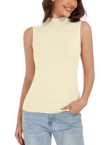 Image of Sleeveless Mock Neck Knit Tops for Women Slim Fit Turtleneck Sweater Vest Business Work Tank Pullover
