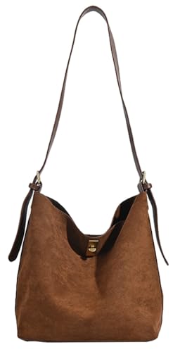 Retro Suede Crossbody Bag for Women Casual Bucket Shoulder Bag Suede Hobo Purse Tote Handbag Slouchy Shoulder Purse Satchel
