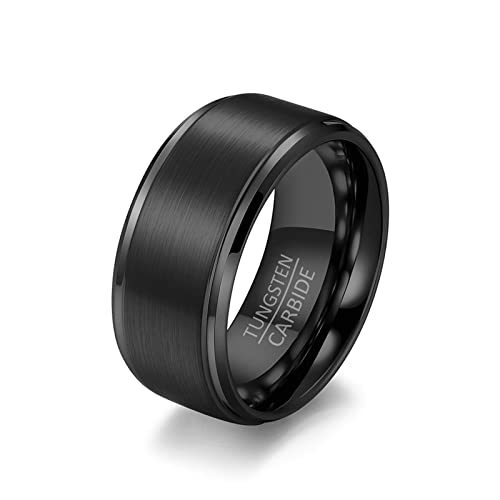 Bague Feng Shui en acier tungstène brossé noir durable pour homme et femme