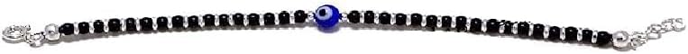 Jewar Blue Evil Eye Nazariya Bracelet in Silver with Black Beads for Men Women - Image 3