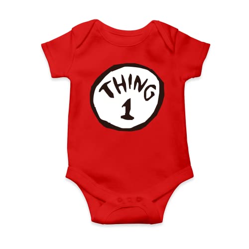 Willow Gifts - Thing 1 Thing 2 Babygrow Romper Novelty World Book Day Library Cartoon Human-Like Twins One Two Cute Mischief Reckless Cheeky Naughty Box Gifts Presents (Red 3-6 Months)