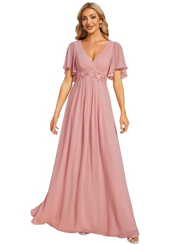 Ever-Pretty Women's Chiffon V-Neck Mother of Bride Dresses A-Line Ruched