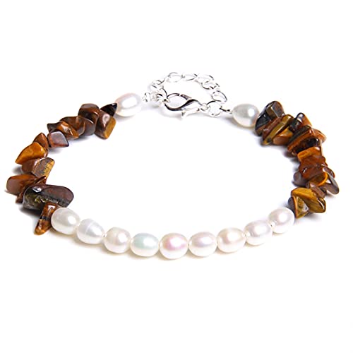 Bracelet en pierre naturelle grenat et perles d'eau douce blanche