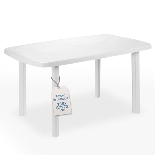 Tomaino - Tavolo Da Giardino In Plastica Quadrato - Tavolo Plastica Esterno per 6 Posti con Gambe Smontabili e Foro per Ombrellone - Tavolino da Esterno New Bianco