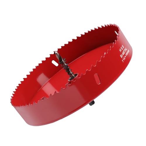 Image of 7.1 Inches /180mm Bi-Metal Hole Saw with Pilot Bit & Arbor | Red-Coated, Cuts Fiberboard, Wood, Drywall, Plastic, Soft Metal, PVC, Cornhole Boards, For Precision Drilling