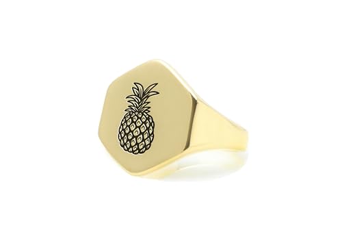 Bague signet ananas or 14k : un bijou hexagonal chic et précieux