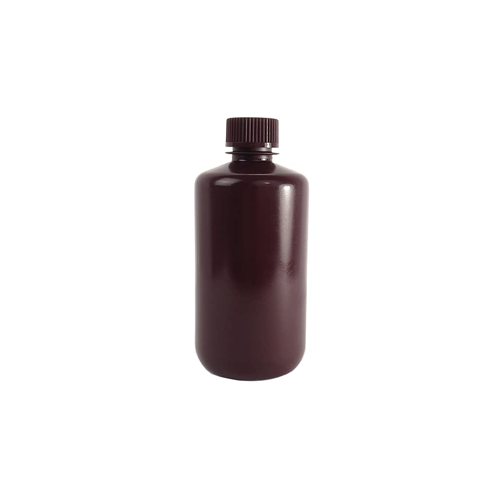 Kenzium – 12 Flaschen mit Deckel | enger Hals | 250 ml | Bernstein | aus Kunststoff | für das Labor | ideal für die Aufbewahrung von festen und flüssigen Proben