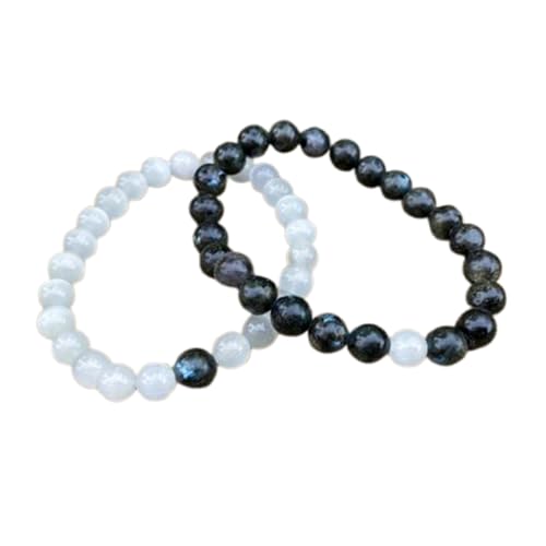 Cadeau couple distance : bracelets sélénite labradorite 8mm haut de gamme FIZA_CPL_277
