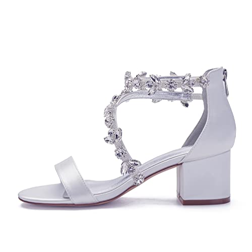 Women's Low Block Heel Sandals Chunky Ankle Strap Crystal Wedding Dress Shoes Low Heel Comfortable Pump Sandals2