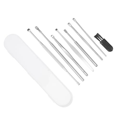 GARVALON 8 in 1 Ear Cleaning Kit Stainless Steel Ear Picks Spiral Decompression and Massage Function for Home Travel Silver