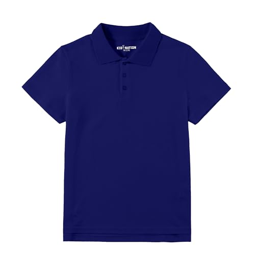 Kid Nation Boys Polo Shirt Unisex School Uniform Shirts for Girls Kids Golf Shirt Collared Shirt Performance Polo Navy Blue 7-8 Years