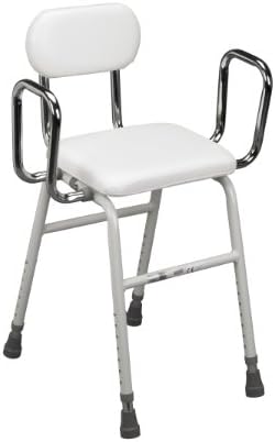 Drive Medical 12455 Adjustable Height Stool with Back and Arms, White