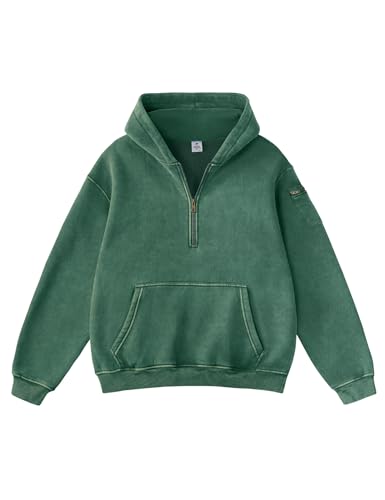 Image of FAIABLE Women's Oversized Washed Quarter Zip Hoodie Loose Fit Pullover Sweatshirt with Pockets