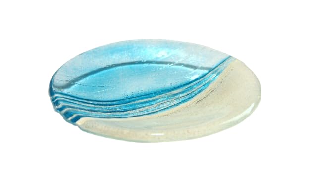 Beach Handmade Fused Glass Fruit Bowl Key Rest with Gift Box - Blue 20cm - Handmade by Matt Adkins in Dorset, UK