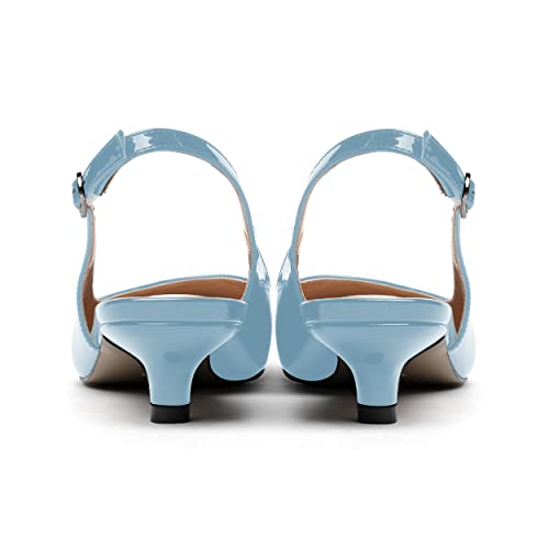 MERRORI Women's Slingback Buckle Patent Square Toe Kitten Low Heel Pumps Business Work Dress Shoes 1.5 Inch4
