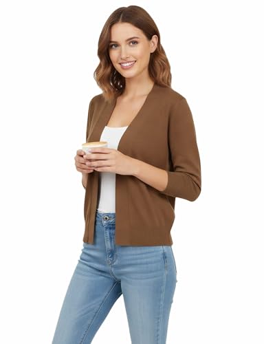 Image of Allsense Women's 3 /4 Sleeve Cropped Shrug Cardigan | Classic Bolero, Open-Front, Lightweight Soft Fine Knit Cover Up