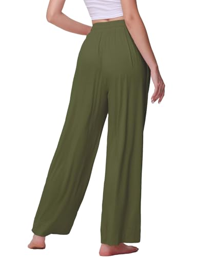 Image of Veseacky Women's Wide Leg Lounge Pants Yoga Pajamas Comfy Stretch Drawstring Pajamas Puls Size Dance Bottoms S-4XL