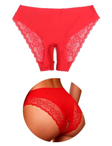 String Sexy Femme Érotique Ouvert Entrejambe Culotte Ouverte L,Rouge