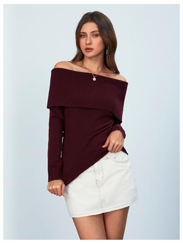 MakeMeChic Women's Off The Shoulder Sweater Oversized Long Sleeve Off Shoulder Sweaters Tops4