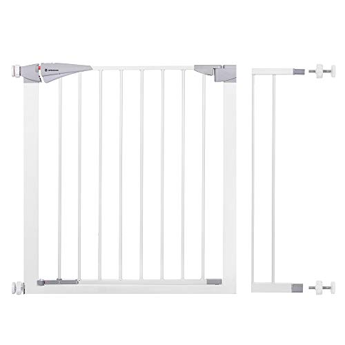 Springos Barrera de seguridad para puertas de bebé, ancho ajustable de 77 a 84 cm, color blanco