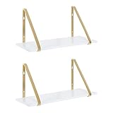 Kate and Laurel Soloman Modern Wooden Shelves, 18 inch, Set of 2, White and Gold, Contemporary Glam...