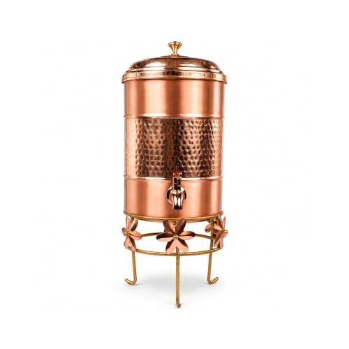 Image of Artarium Pure Copper Water Dispenser 7 Litre with Tap, Handcrafted Semi-Hammered Copper Water Storage Container with Lid, Ayurvedic Water Dispenser for Home, Kitchen, Office & Dining
