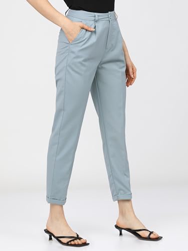 Image of Tokyo Talkies Women's Regular Fit Peg Trousers | Stretchable Trousers| High-Rise
