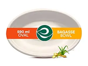 ECO SOUL [590 ml, 50 Pack Disposable Bagasse Bowls | Eco-Friendly, Biodegradable, Sugarcane Paper Bowls | for Serving Snacks & Dinner | Birthday, Wedding & Party | Oval, White