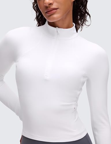 Image of CRZ YOGA Butterluxe Half Zip Long Sleeve Shirts for Women - Workout Athletic Yoga Tops Crop Collared Quarter Zipper T-Shirt