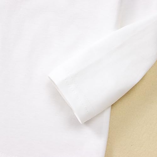 Image of MODNTOGA Kids Baby Girl Long Sleeve Collar Shirt Toddler White Blouse Puff Short Sleeve T-Shirt Solid Color Basic Top Bottom (White,3-4 Years)