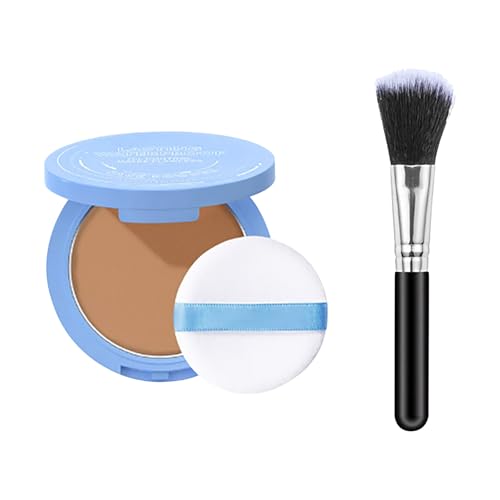 Polvo facial mate, polvo de fijación en seco y húmedo con pincel, evita manchas de maquillaje, resistente al agua, control de aceite, adecuado para todos los tipos de piel (capuchino, talla única)