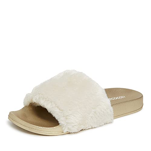 EcoCozy Women s Comfort Slide Sandals with Recycled Faux Sheepskin Fur - Environmentally Friendly Shoes Made With Sustainable Materials Size 7 Crème Brulee Color