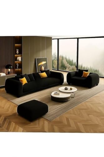Image of Luxury Velvet Contemporary Sectional Sofa Set with Chaise Lounge & Cushions - Perfect for Living Room, Guest Room & Office (2, Black)