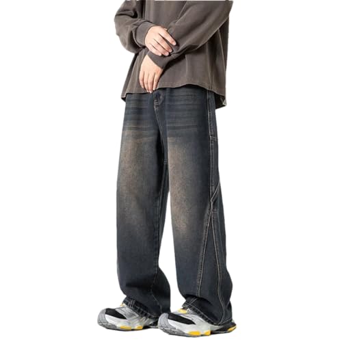 Men Washed Jeans Big Pocket Trousers Wide Leg Pant Button Streetwear Hip Hop Heavy Denim Pants - Main Image