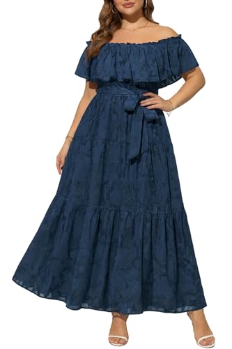Image of Plus Size Chiffon Off The Shoulder Maxi Long Floral Summer Casual Beach Boho Sundress Women 2024