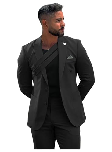 Fashion Mens Suit 2 Piece Suits for Men Party Regular Fit Single Breasted Tuxedo Peak Lapel Blazer Pants for Dinner Prom