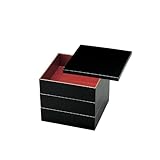 割烹漆器 ﻿6.5寸華美重 黒内朱塗 渕金３段 H-150-19A