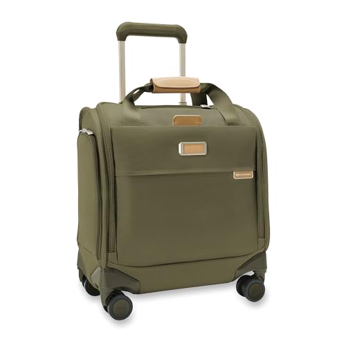Image of Briggs & Riley Cabin Spinner - Carry On Luggage for Travel, Suitcases with Wheels, Softside Rolling Bag for Men & Women, Fits Under Plane Seat, Interlocking Handle - Baseline Collection, Olive