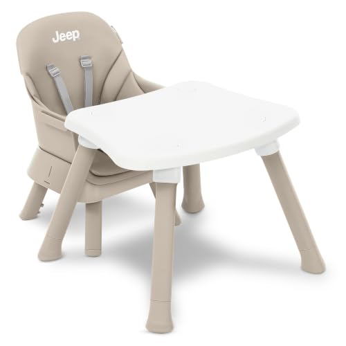 Image of Jeep Milestone 6-in-1 Convertible High Chair by Delta Children, Light Tan | 6-in-1 High Chair Converts to Stool, Booster Seat, Toddler Chair, Activity Table and Desk and Chair for Babies & Toddlers