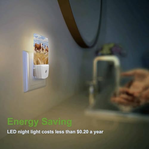 Image of LED Night Light,Yellow White Cow Watercolor Painting LED Night Light Plug into Wall with Dusk to Dawn Light Sensor White Energy Efficient Nightlight for Bedroom Hallway Living Room Kitchen