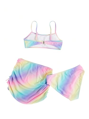 Milumia Girl's 3 Set Rainbow Tie Dye Bikini Swimsuit with Drawstring Beach Skirt Swimwear2