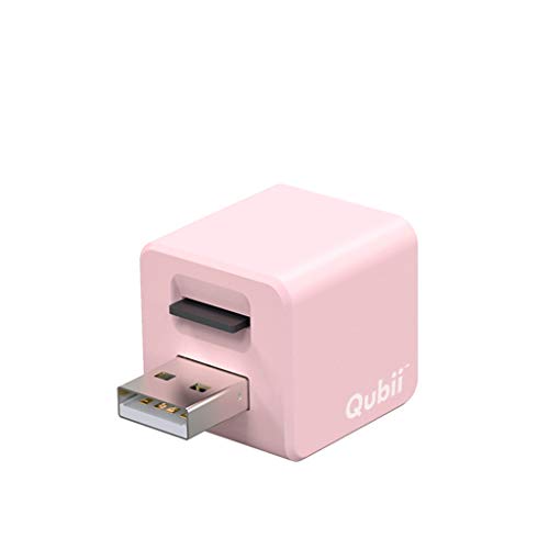 Qubii - Photo Storage Device for iPhone & iPad, Auto Backup Photos & Videos, Photo Stick for iPhone [microSD Card Not Included] - Pink