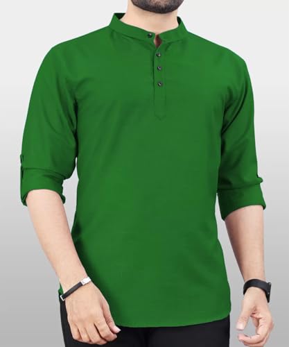 Image of DEEMOON Men's Regular Fit Solid Sprad Collar Casual Shirt with a Trendy Mandarin Collar Crafted from a Premium Cotton Blend