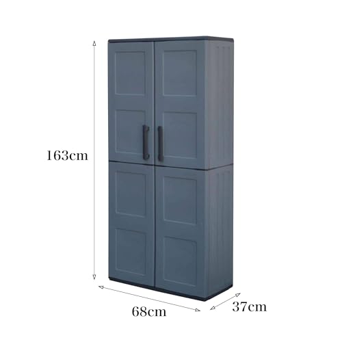Image of Dmora Clavier Outdoor, Balcony, Multi-Purpose Cabinet with Shelves, 100% Made in Italy, 68 x 37 x 163 cm, Grey and Black, Square Finish