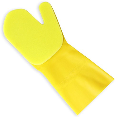 ToolUSA | 12 Pairs | Large Size Mitten Design Yellow Latex Glove | Sponge-Covered Palm | Versatile Cleaning Aid