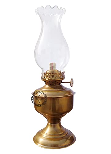 Brass Designer Table Lantern Glass Oil Lamp Home Decoration 9.5 Inch Best for Gift