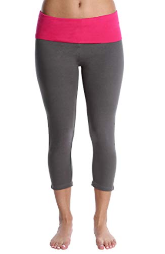 Blis Women Yoga Workout Legging Capri Pant with Foldover Fold Over Color Waistb